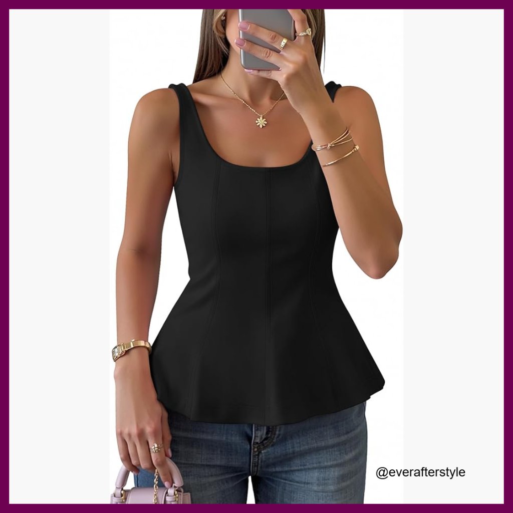 Sleeveless Square Neck Tank Top Fitted Casual Summer Vest